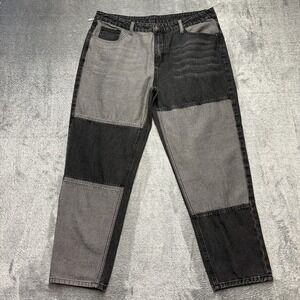 Patchwork Jeans Men's Size 34x26 Black Gray Colorblock Straight Denim Pants